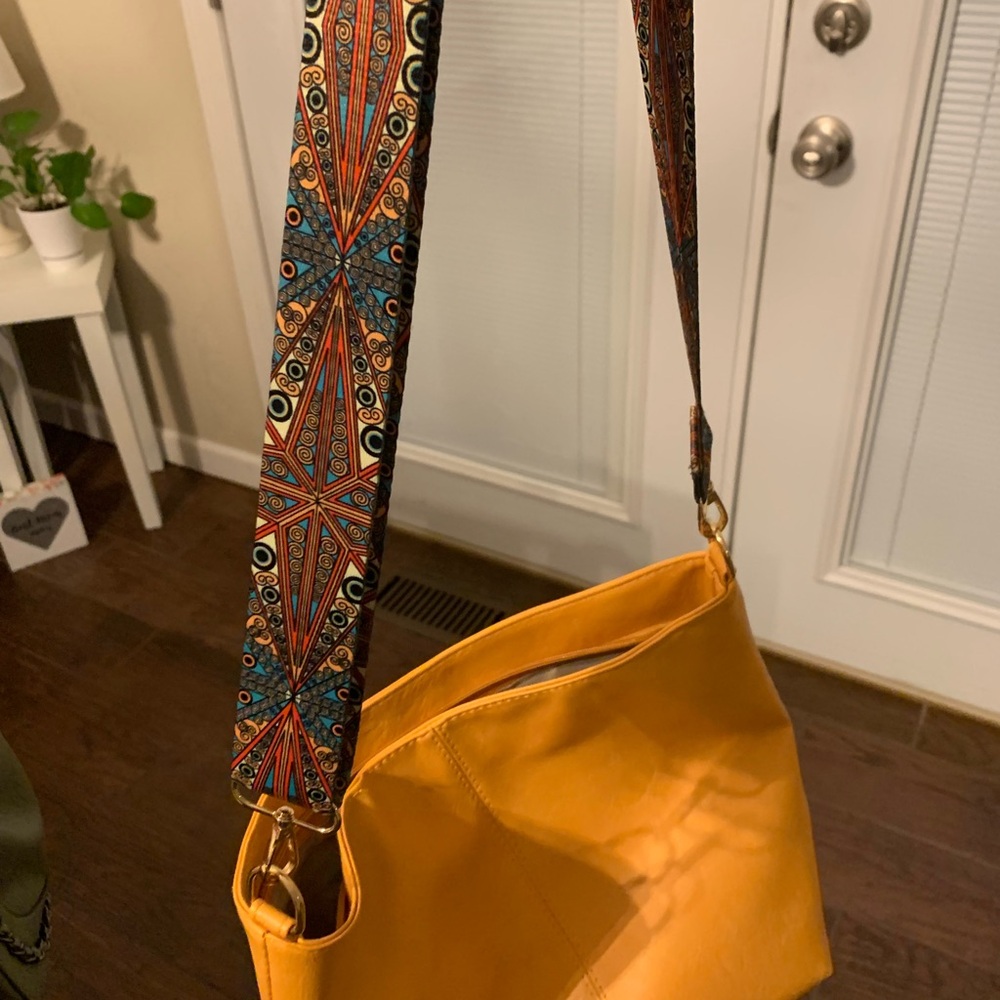 Yellow Shoulder Bag with Patterned Strap